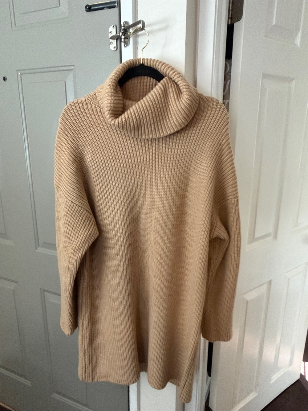 Wayf Cream Ribbed Turtleneck Midi Dress